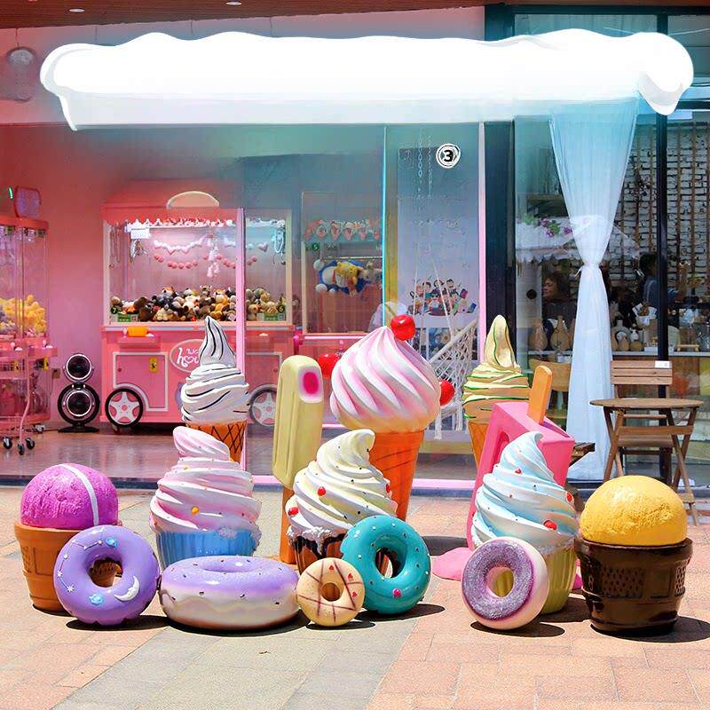 户外彷真甜甜圈冰淇淋汉堡包玻璃钢雕塑商业街奶茶甜品店装饰摆件