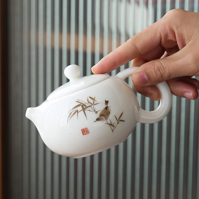 230瓷300毫升花鸟图案大号西施脂壶羊玉单壶白家用泡茶壶茶瓷具88