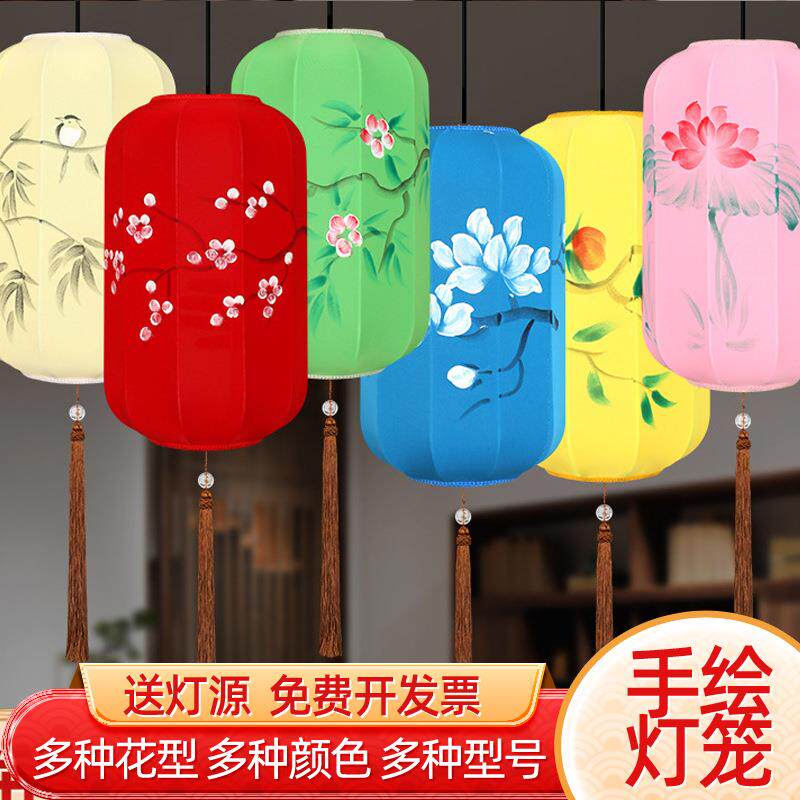 中式布艺手绘花瓶吊灯创意茶楼茶室餐厅火锅店过道中式红灯笼吊灯