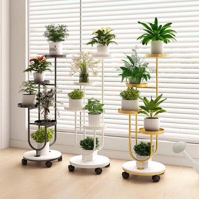 移动花架子客厅地式架多层阳台架置物奶油风铁艺多肉HJ-00801花落