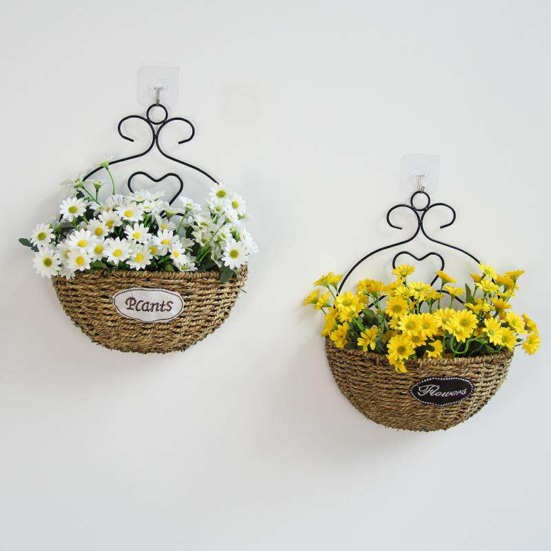 草编壁挂花盆挂篮墙面花束装饰插花篮子墙壁挂式花篮墙上悬挂吊篮