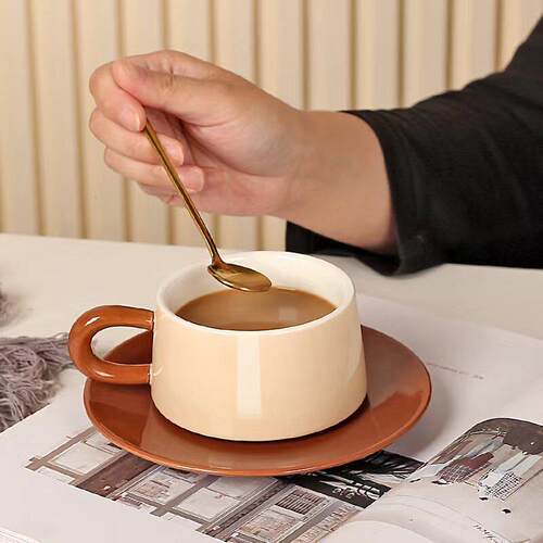 小众复古级感咖啡杯套装创意精致陶瓷杯碟颜值拿铁杯下午茶杯
