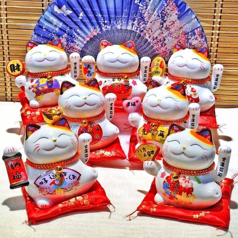 招财猫摆件电动摇手小号店铺开业收银前台家居装饰T礼品陶瓷发财