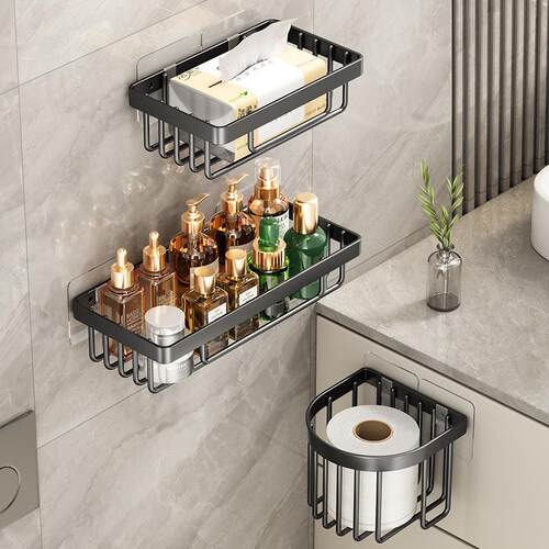 Wall-mounted bathroom tissue holder, no-drill toilet paper d