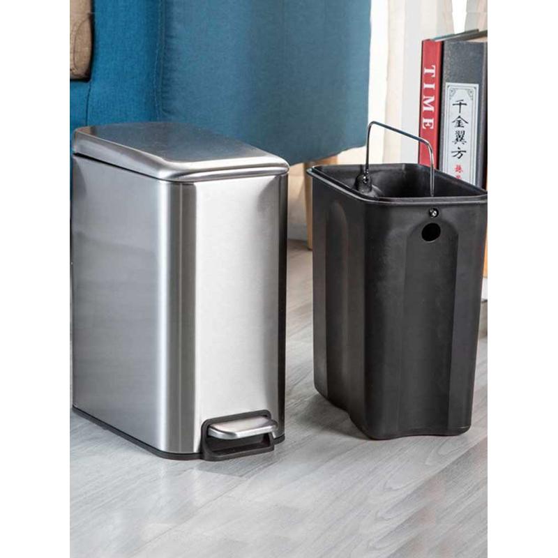 家用厕所垃圾桶不锈钢小号卫生间长方形脚踏静音窄位有盖小垃新品