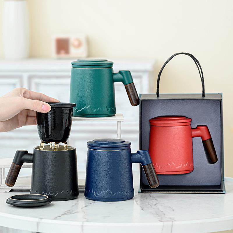 陶瓷办公杯茶水分离茶杯马克杯杯子简约水杯泡茶杯商务礼品