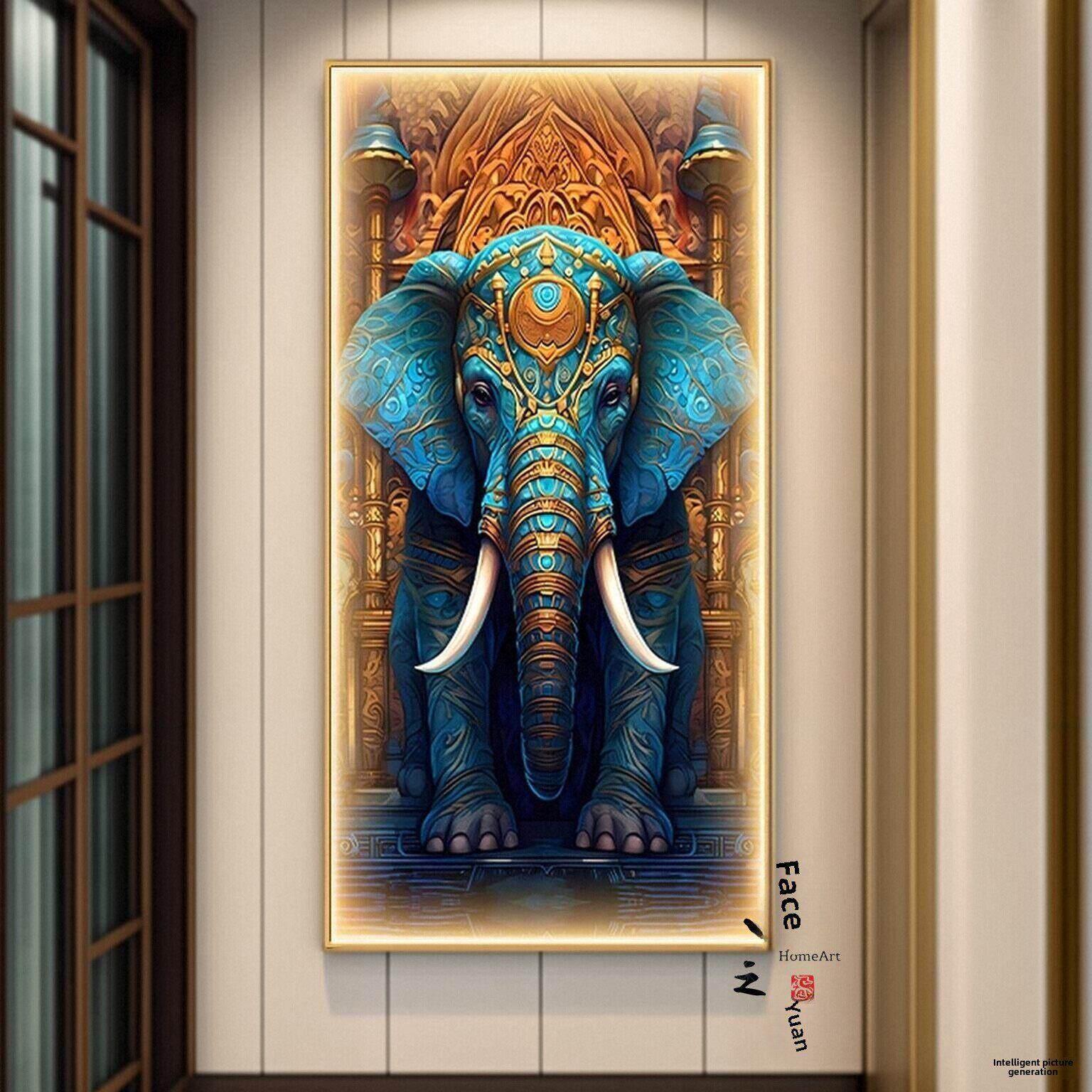 大象玄关装饰画入户门过道灯画吉象高档客厅吉祥挂画走廊尽头壁画