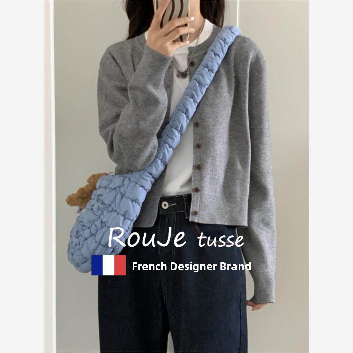 法国Rouje tusse软糯羊毛针织毛衣开衫女修身显瘦小香风羊绒上衣