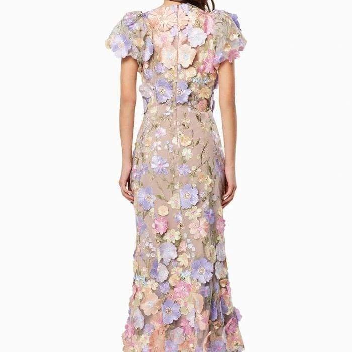 luxury dress round embroidered flower mid-length neck skirt