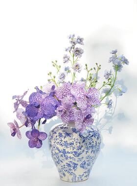 高级仿真手感保湿兰花胡姬紫色万代兰蝴蝶兰假花花束仿生花艺摆件