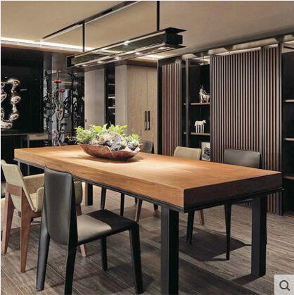 北欧餐桌椅组合实木桌简约长方形复古咖啡厅长条原木家用大长桌