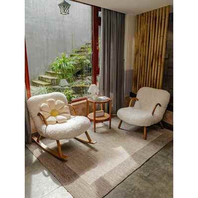 日式单发小户型家用阳台休沙闲AOK躺椅椅网红羊羔毛子人实木懒人