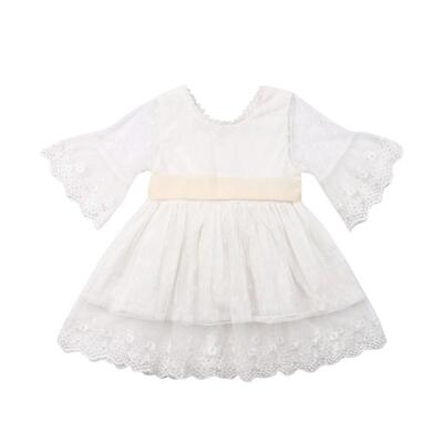 Summer Baby Toddler Kids White Dress Girls Bridesmaid Knee-L