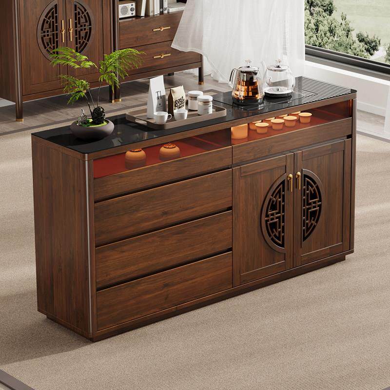 新中式实木餐边柜靠墙一体收纳柜智能茶吧机2025新款多功能茶水柜