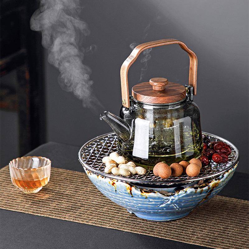 围炉煮茶器仿古电陶炉家用室内庭院烤茶煮茶壶电烤炉烤网煮茶套装