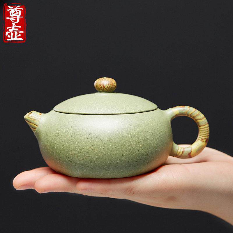 宜兴紫砂壶豆青砂玉乳扁腹西施壶纯全手工小茶壶单人功夫茶具套组