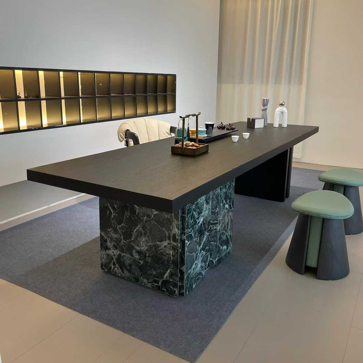 新中式禅意实木茶桌椅组合北美黑胡桃木茶台泡茶桌别墅会所喝茶桌