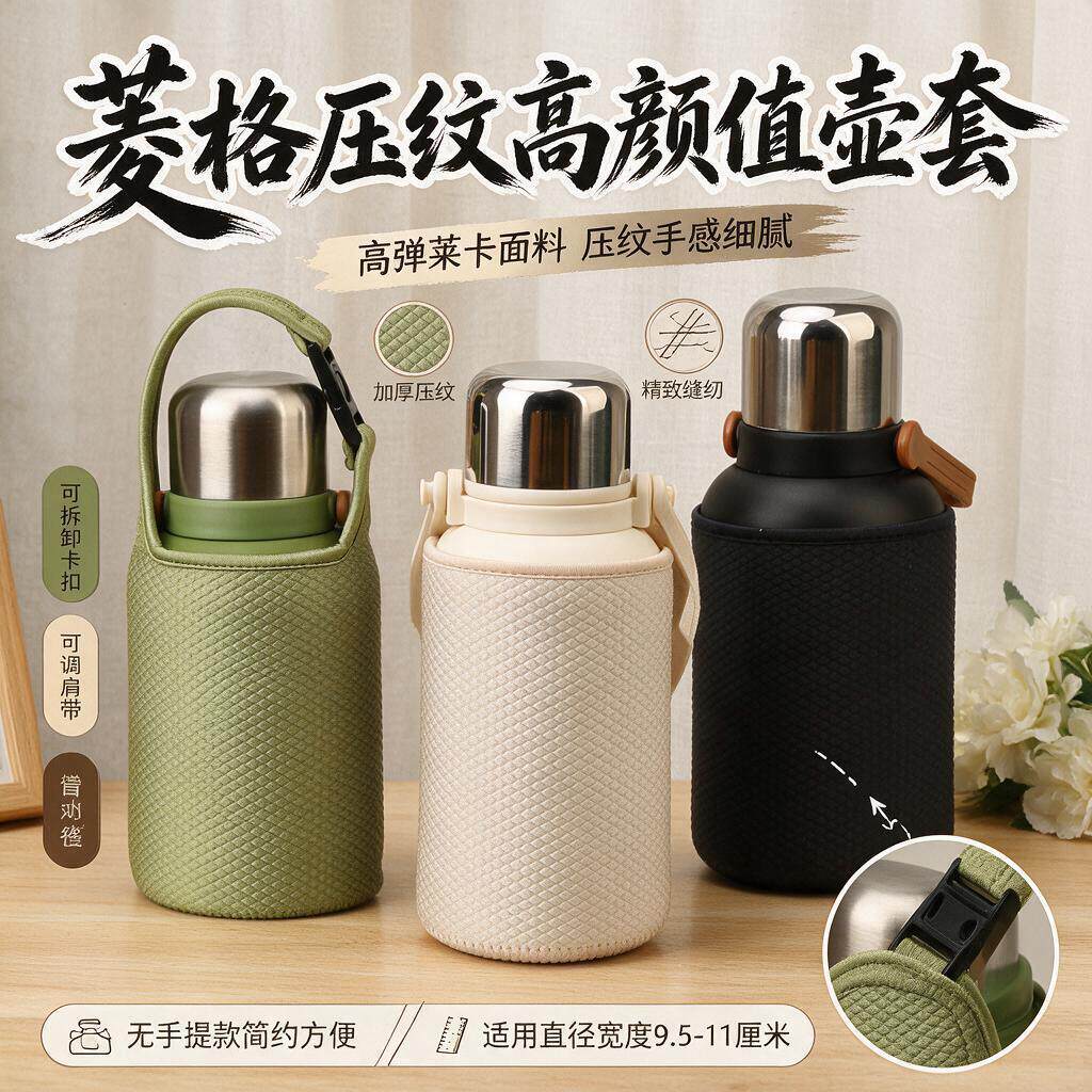 保温水杯保护套大肚温壶套杯套套手提斜跨背带防摔苏泊尔1升通用