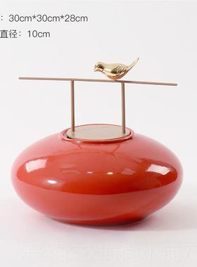 新款新中式水墨博陶瓷将军罐摆墅别茶室酒柜玄关柜古架书房软装饰