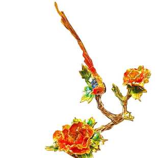 中式彩办公桌装饰品珐琅鸟语花香桌面客厅轻玄关摆件奢创意家居新