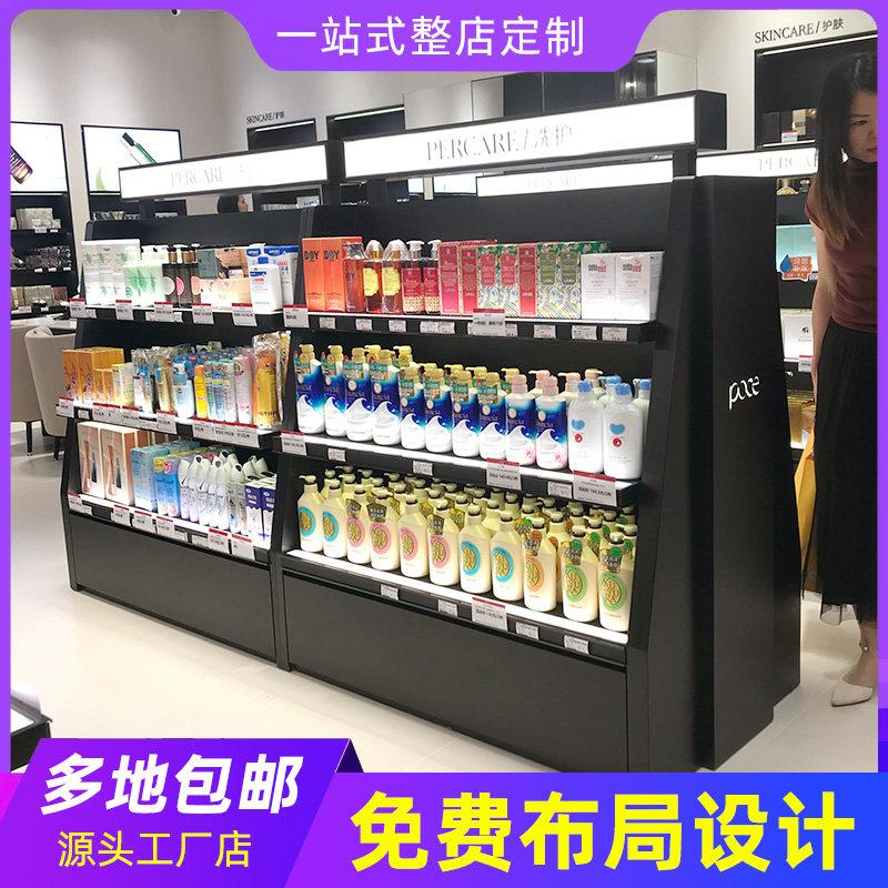 化妆品展示柜黑色高端中岛柜台护肤品柜子美妆店货架彩妆展示架柜