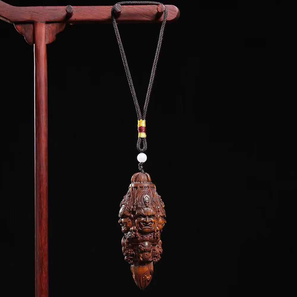 旧藏黄杨木雕金刚降魔杵手把件实木雕刻随身盘玩大黑天吊坠挂件