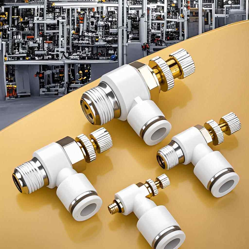 SL白色接头L型气动调速节流阀流量控制调压阀气压调节阀SL6-M5