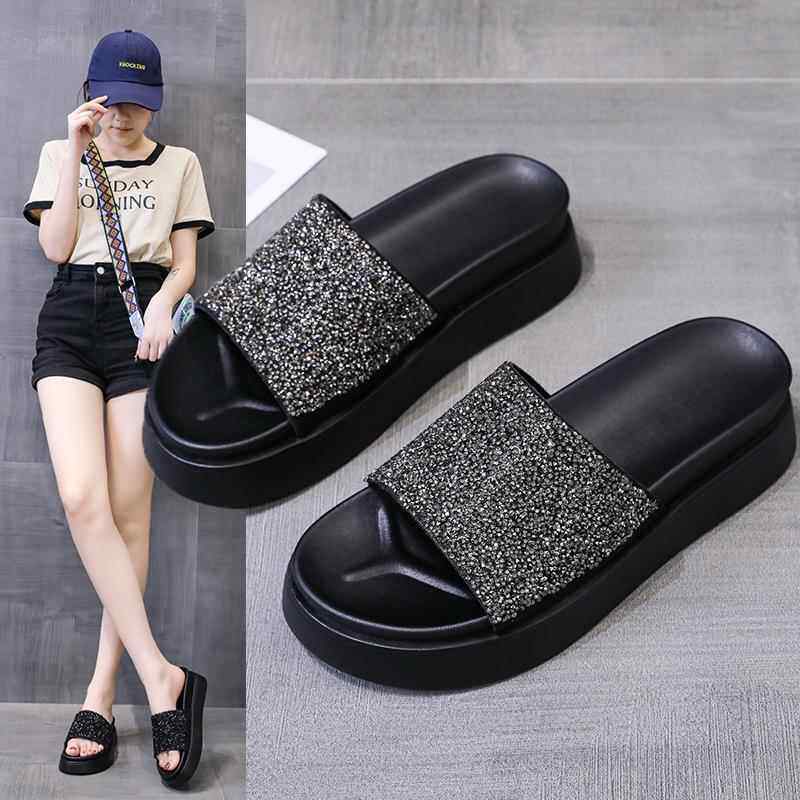 夏季厚底拖鞋女水钻2026新款时尚外穿韩版百搭松糕坡跟凉拖0311z