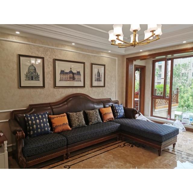 美式真皮沙发欧式小户型转角L型客厅新中式实木沙发组合整装家具