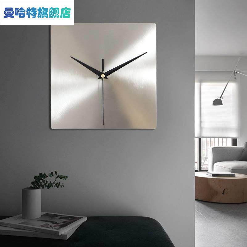 北欧正方形不锈钢金属挂钟客厅钟表家用商用静音钟银色简约钟饰品