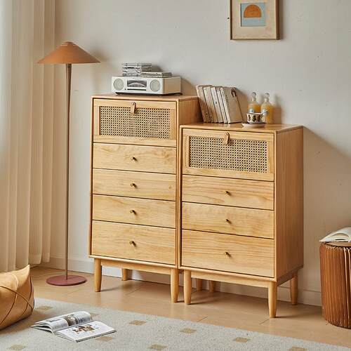 实木藤编斗柜客厅靠墙收纳柜置物柜日式原木风卧室抽屉式收纳柜