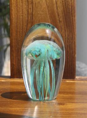 高档淄博特产琉璃发水母摆件洋动物造光景夜光师生日送朋友海教节