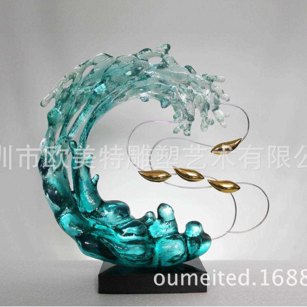 厂家直供树脂透明太空鱼雕塑摆件海南三亚酒店玄关仿琉璃饰品订购