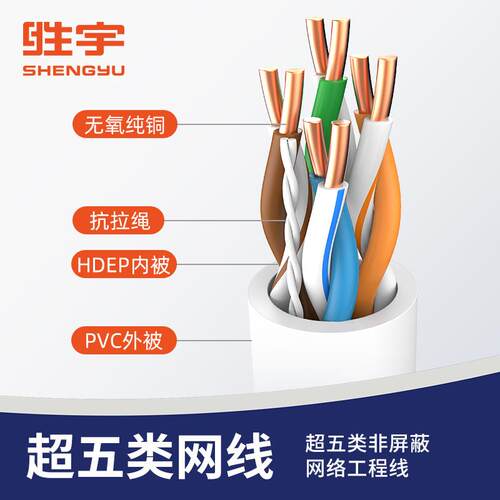 胜宇超五类千兆网线CAT5e非屏蔽纯铜线芯综合布线非屏蔽网络线