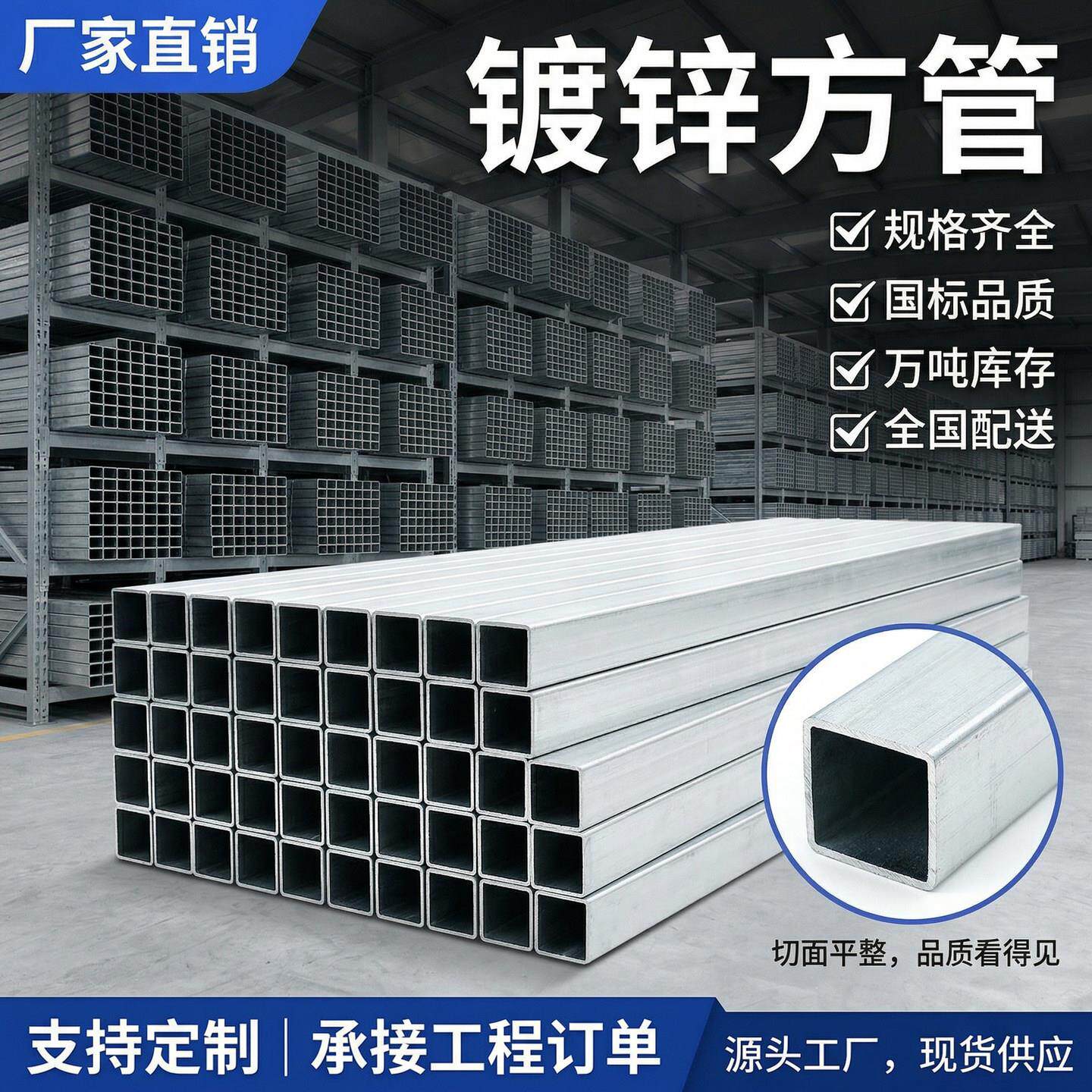镀锌方管40x60钢材方钢管材方钢管镀锌管钢管铁管方形矩形热镀锌
