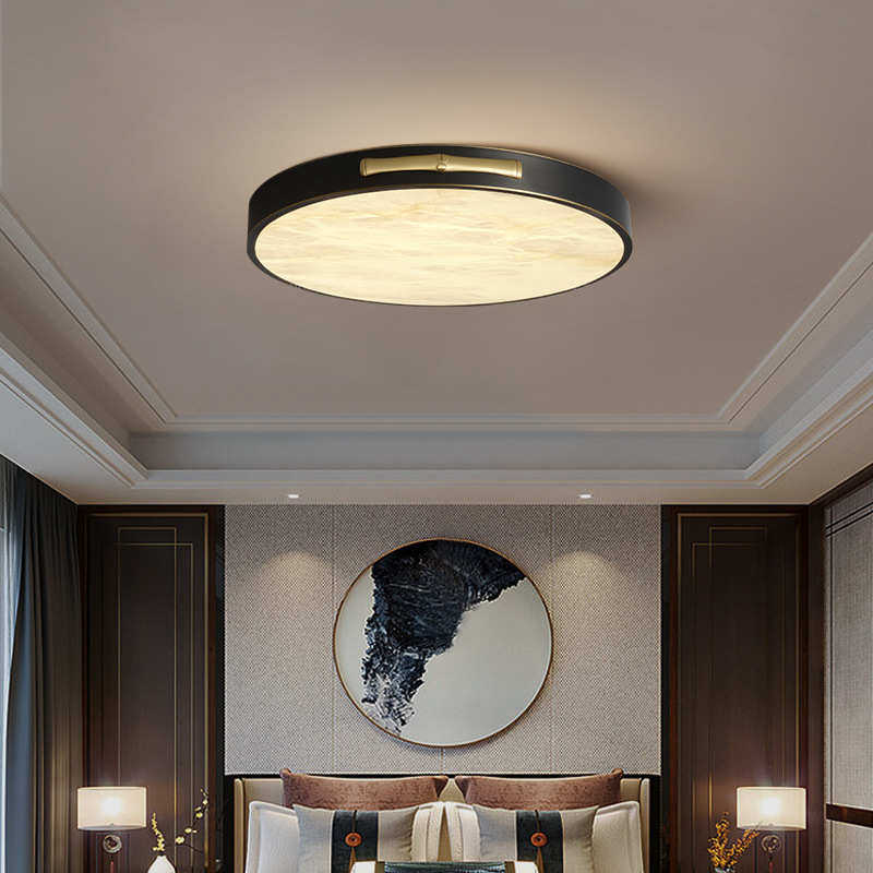 全铜云石吸顶灯新中式简约轻奢后现代卧室书房圆形方形阳台过道灯,家装灯饰光源,智能吸顶灯,淘宝优惠券,粉丝福利购,淘宝优惠卷