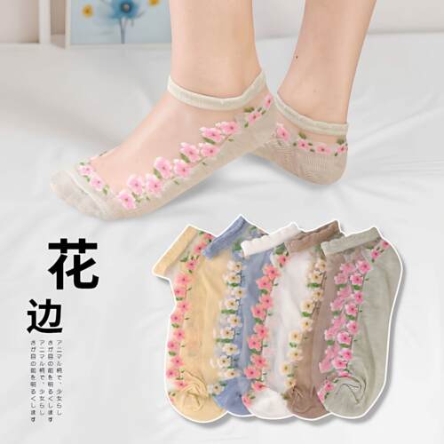 薄款卡丝袜夏季花边水晶船袜透气吸汗短袜春夏薄款袜子女袜子船袜
