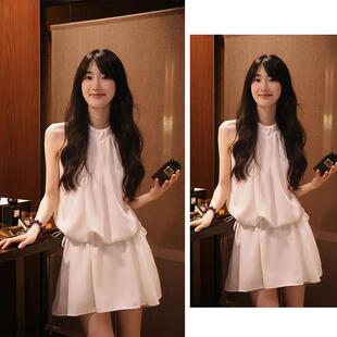 明星日记纯欲风挂颈洋装 短裙子2025夏 女小众设计感显瘦气质无袖