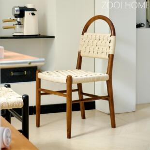 ZOOI HOME薇薇安椅编绳椅家用轻法式覆古实木餐椅设计师中古椅子