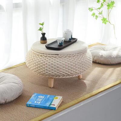 飘桌子小茶桌几ZRC榻榻物米茶窗桌阳台圆可收纳炕几炕桌藤编桌储