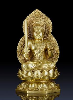 仿古纯黄铜不动尊菩萨不动明王佛像摆件仿古客厅佛像装饰铜佛像