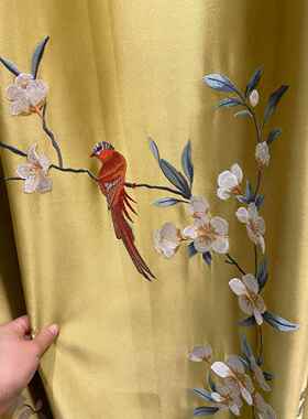 202年新款中式刺绣典窗帘高精绣花IFE客厅0古大气密风格仿真丝面