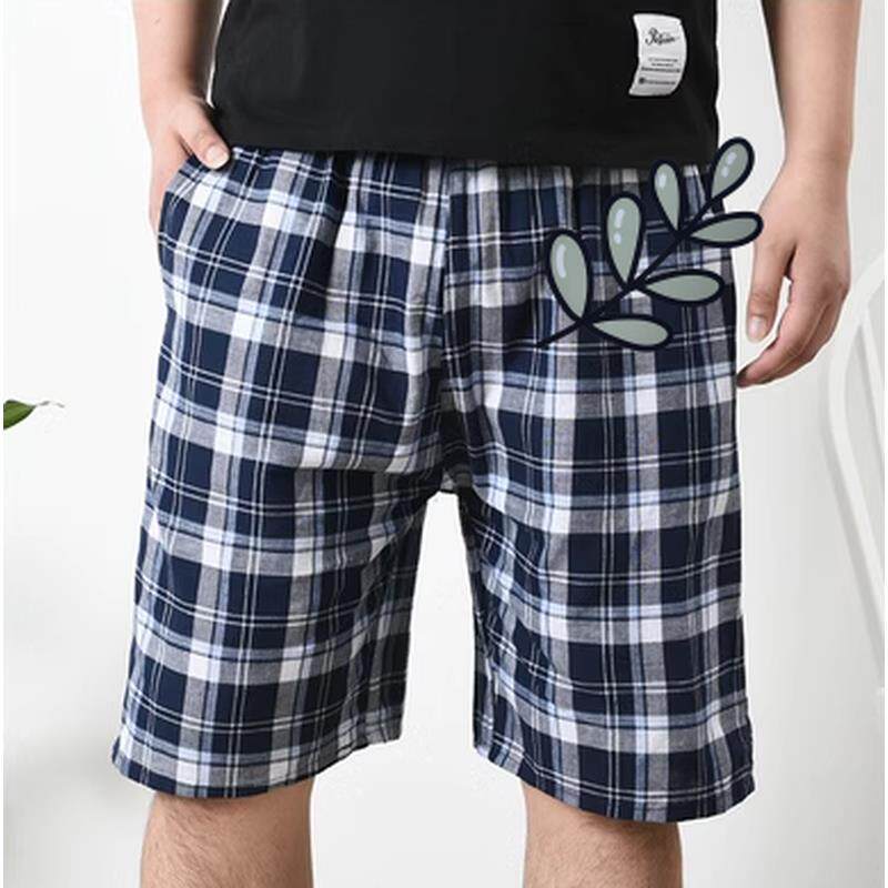 中老年纯棉格子短裤男五分沙滩裤宽松居家休闲 休闲 短裤运动散步