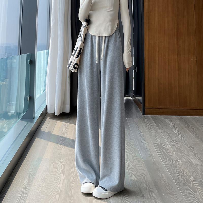 韩国高腰阔腿裤女2026年春秋季垂感拖地宽松显瘦休闲运动直筒裤子
