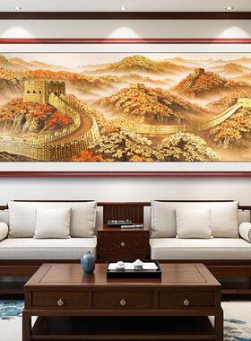 金色万里长城靠山图老板办公室挂画会客厅背景墙山水画茶室装饰画
