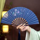 手绘棉麻扇子中国风随身携带折扇古典绢扇专用女士跳舞扇学生拍照