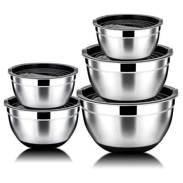 5 Pcs Mixing Bowl,Stainless Steel Salad Bowl with Airtight