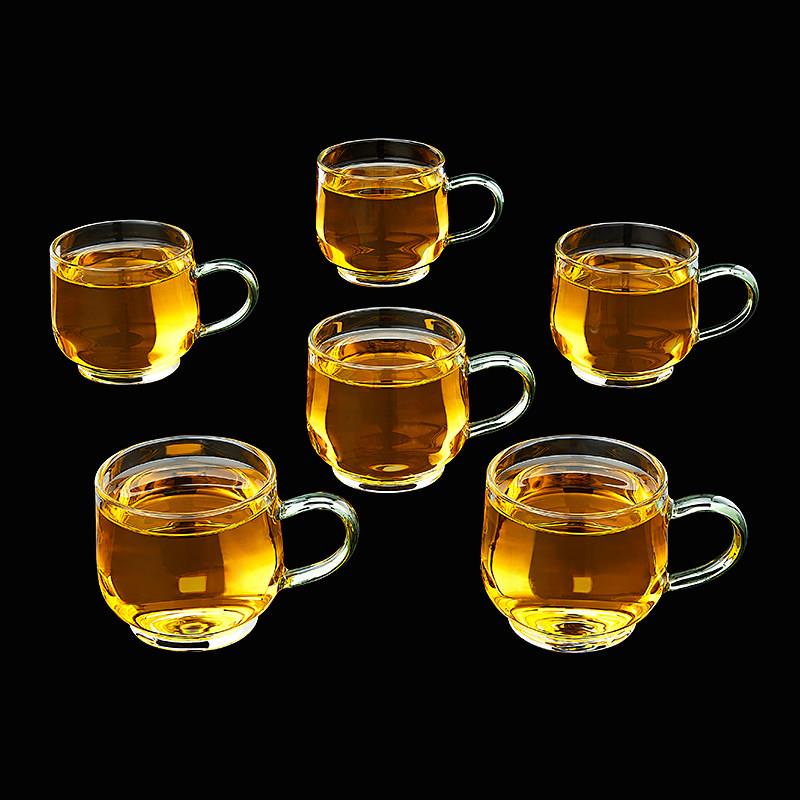居友家茶杯玻璃六祇装客用品茗杯带把喝茶杯子功夫茶具套组耐高温