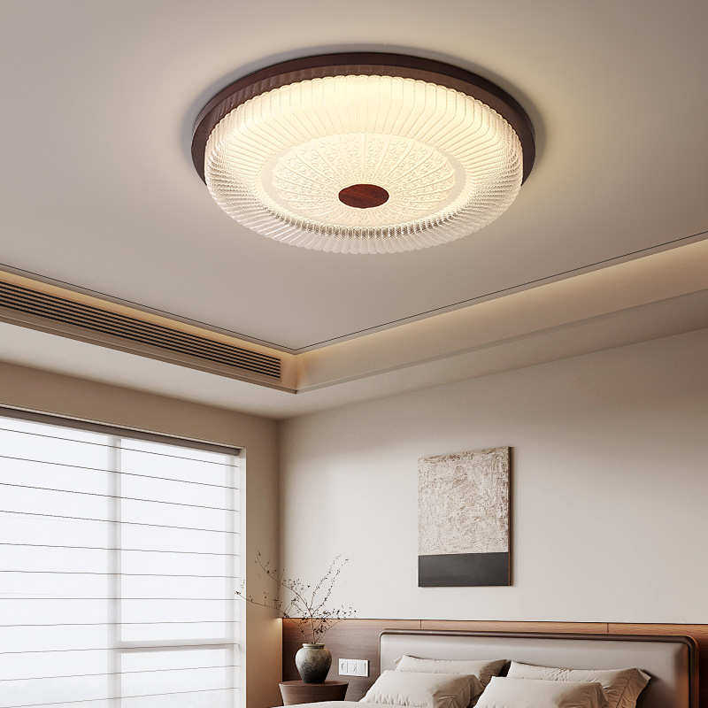 中古风高级感轻奢简约卧室吸顶灯复古胡桃木色圆形时尚护眼书房灯,家装灯饰光源,智能吸顶灯,淘宝优惠券,粉丝福利购,淘宝优惠卷