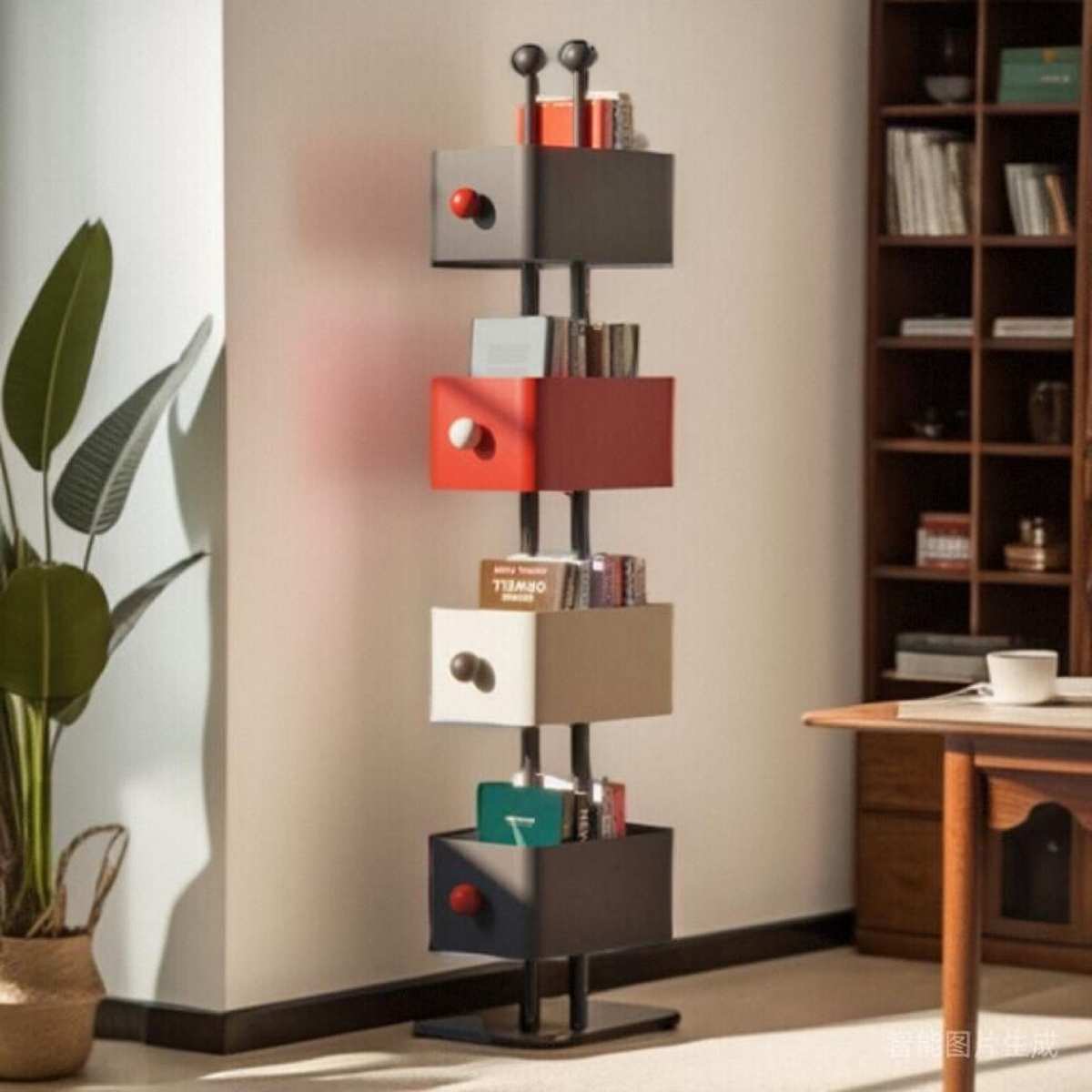 物客厅架柜铁转角多层落地书架家用柜隐艺展示形储物柜书架置收纳